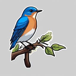 Eastern Bluebird Sticker - A chirping eastern bluebird perched on a twig, ,vector color sticker art,minimal