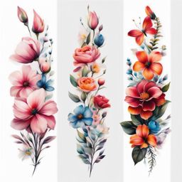 Flower tattoo on spine, Artistic spine tattoos featuring flowers.  vivid colors, white background, tattoo design