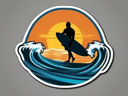 Surfing Surfer Silhouette Sticker - Coastal wave rider, ,vector color sticker art,minimal