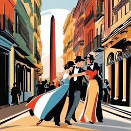 Buenos Aires clipart - Obelisco and Tango dancers in Argentina,  color clipart, vector art