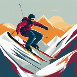 Freestyle Skiing Jump Clipart - Freestyle skiers catching air with a jump.  color vector clipart, minimal style