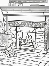 Santa with Christmas Stockings Coloring Pages - Filling Stockings by the Fireplace  minimal black outline printable sheet, coloring page