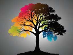 Tree Silhouette Sticker - Silhouetted tree against a colorful background, ,vector color sticker art,minimal