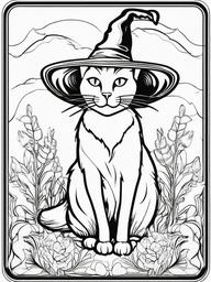 Witch's Cat Coloring Pages - Black Cat Companion of Witches  minimal black outline printable sheet, coloring page