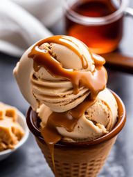 a scoop of velvety dulce de leche ice cream, rich with caramel flavor. 