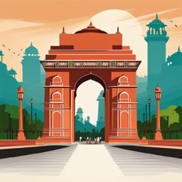 New Delhi clipart - India Gate and Jama Masjid in India,  color clipart, vector art