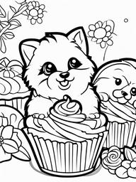 Cupcake Coloring Pages - Cute animal-themed cupcakes (like kittens or puppies)  simple coloring pages