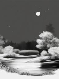 sketch of pond  minimal rough sketch scribbles,doodles,black and white