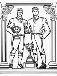 Football Awards Ceremony Coloring Pages - Players Receiving Awards and Trophies  minimal black outline printable sheet, coloring page