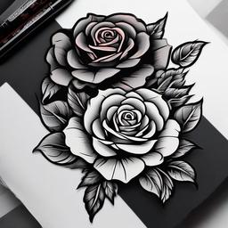 American Traditional Rose Black and Grey-Combination of classic American traditional style with black and grey tones in a rose tattoo.  simple vector color tattoo