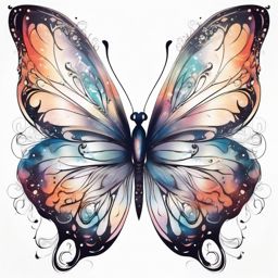 Abstract celestial butterfly ink. Ethereal beauty in art.  color tattoo, white background