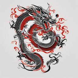 Chinese Dragon Tattoo - Tattoos depicting Chinese dragon motifs, often symbolizing power and luck.  simple color tattoo,minimalist,white background