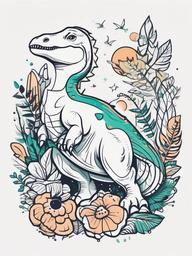 Dinosaur Doodle Tattoo - Infuse creativity with a doodle-style tattoo featuring whimsical and cute dinosaurs.  simple vector color tattoo,minimal,white background