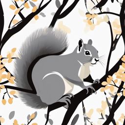 Eastern Gray Squirrel Clip Art - Eastern gray squirrel on a tree branch,  color vector clipart, minimal style