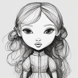 sketch of doll  minimal rough sketch scribbles,doodles,black and white