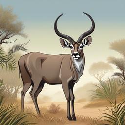 Kudu cartoon - Kudu standing alert in the brush  