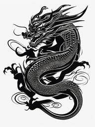 Black Japanese Dragon Tattoo - Dragon tattoos with Japanese design elements and a black color palette.  simple color tattoo,minimalist,white background