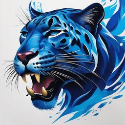 Blue Panther Tattoo-Vibrant and dynamic representation of a panther in a blue color palette.  simple color tattoo,white background