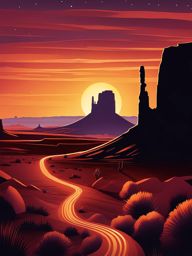 monument valley - craft a night scene of monument valley, the iconic landscape of towering red mesas and buttes illuminated by the shimmering night sky. 