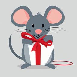 Mice clipart - mouse carrying a gift wrapped in ribbon  color,minimalist,vector clipart