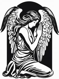 Angel Praying Tattoo-Expressing devotion and spirituality with an angel praying tattoo, symbolizing faith, protection, and a connection to the heavenly.  simple vector color tattoo