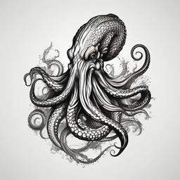 Realistic Kraken Tattoo - Capture the mythical kraken with a realistic and highly detailed tattoo design.  simple vector color tattoo,minimal,white background