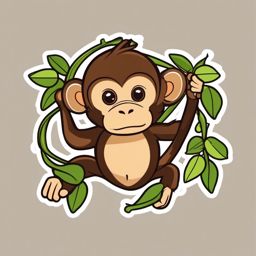 Monkey Sticker - A playful monkey swinging from vines. ,vector color sticker art,minimal