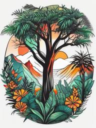 jungle trees tattoo  simple color tattoo,white background