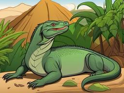 Komodo Dragon Cartoon - Cartoon of komodo dragon basking  