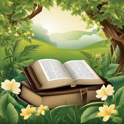 Bible clipart - Bible in a serene garden setting  