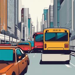 Bus clipart - bus in a traffic jam in the city  color,minimalist,vector clipart