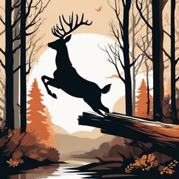 Deer clipart - deer jumping over a log in the forest  color,minimalist,vector clipart