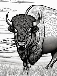 Bison Coloring Page - Grazing Plains Beast  black outline printable coloring page