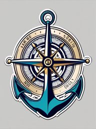 Anchor and Compass Sticker - Nautical anchor with a compass, ,vector color sticker art,minimal