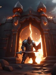 dwarf barbarian,thrain ironblood,smashing through the gates of an enemy stronghold ground level shot, 8k resolution, cinema 4d, behance hd, polished metal, unreal engine 5, rendered in blender, sci-fi, futuristic, trending on artstation, epic, cinematic background, dramatic, atmospheric