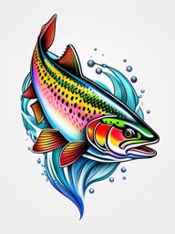 Rainbow Trout Tattoo,a tattoo showcasing the colorful and vibrant rainbow trout, symbol of freshwater beauty. , tattoo design, white clean background