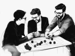 drawing of friends playing a game  minimal rough sketch scribbles,doodles,black and white