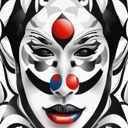 Abstract clown makeup ink: Artistic interpretation, a dance of colors and shapes.  black and white tattoo style