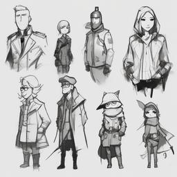 sketches of characters  minimal rough sketch scribbles,doodles,black and white