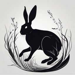 Black rabbit silhouette tattoo. Mysterious nocturnal spirit.  minimalist black white tattoo style