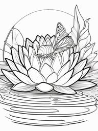 Fairy on a Water Lily Coloring Pages - Fairy Resting on a Floating Lily Pad  minimal black outline printable sheet, coloring page