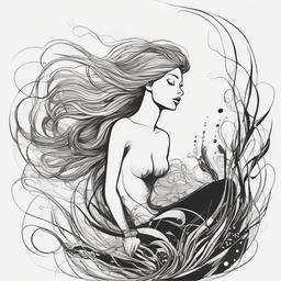 drawing of a mermaid  minimal rough sketch scribbles,doodles,black and white