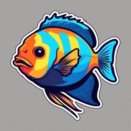 Tropical Fish Sticker - A colorful tropical fish swimming in the ocean, ,vector color sticker art,minimal