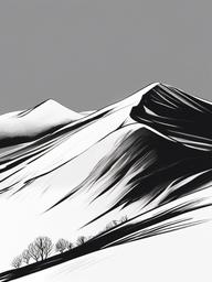 drawing of a snow-covered hill  minimal rough sketch scribbles,doodles,black and white