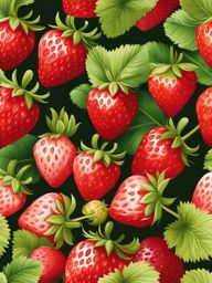 strawberry clipart: sweet strawberry ripening in a lush garden. 