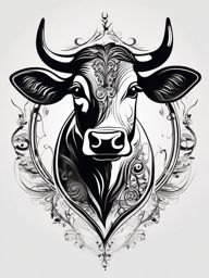 Cow with musical notes design: Harmony and rhythm, a unique twist.  black and white tattoo style