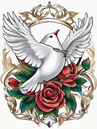 Dove Memorial Tattoo-Symbolic and heartfelt tattoo featuring a dove, perfect as a memorial piece to honor a loved one.  simple color tattoo,white background