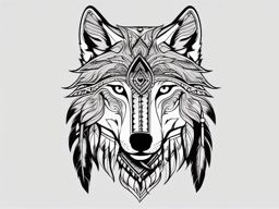 Native American Wolf Tattoo,tattoo inspired by the deep connection between Native American culture and the wolf. , tattoo design, white clean background