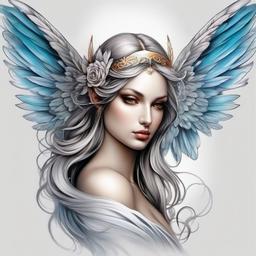 guardian angel fairy tattoo  simple color tattoo,white background