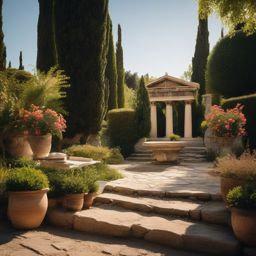 Ancient Greek Garden - Transport your garden to the time of ancient Greece with Greek aesthetics. realistic, professional photography, bokeh, natural lighting, canon lens, shot on dslr 64 megapixels sharp focus